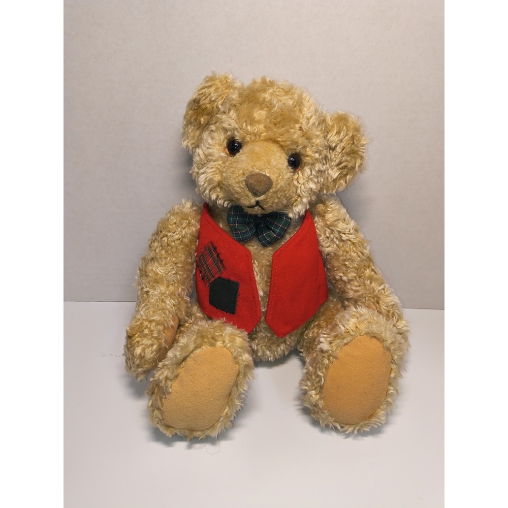 Vintage 90s Hallmark Christmas Teddy Bear In Bow Tie & Vest Plush Stuffed Animal